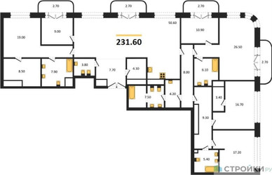 Планировка 4+ комнатной(квартира) площадью 231.6 квадратных метров в ЖК “ЖК Большая Татарская 35”