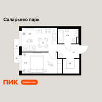 Планировка однокомнатной(квартира) площадью 34 квадратных метров в “ЖК Саларьево парк”