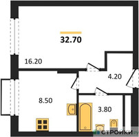 Планировка однокомнатной(квартира) площадью 32.7 квадратных метров в “ЖК Римский”