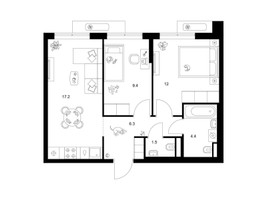 Планировка двухкомнатной(квартира) площадью 50.8 квадратных метров в “ЖК Саларьево парк”