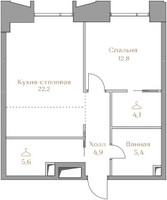 Планировка однокомнатной(квартира) площадью 55 квадратных метров в “ЖК Коллекция Лужники”
