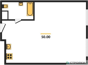 Планировка однокомнатной(апартаменты) площадью 50 квадратных метров в ЖК “ЖК Nametkin Tower (Наметкин Тауэр)”