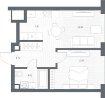 Планировка однокомнатной(квартира) площадью 40.18 квадратных метров в “ЖК TATE (Тэйт)”