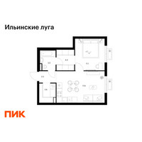 Планировка однокомнатной(квартира) площадью 42.8 квадратных метров в “ЖК Ильинские луга”