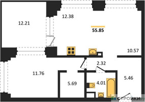 Планировка однокомнатной(квартира) площадью 55.85 квадратных метров в “ЖК NOVA (Нова)”