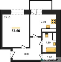 Планировка однокомнатной(квартира) площадью 40.4 квадратных метров в “ЖК Высокий берег (Ногинск)”