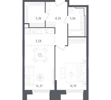 Планировка однокомнатной(апартаменты) площадью 54.8 квадратных метров в “ЖК Скай Спутник”