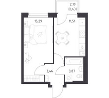 Планировка однокомнатной(квартира) площадью 34.76 квадратных метров в “ЖК Новое Внуково”