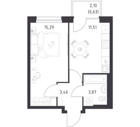 Планировка однокомнатной(квартира) площадью 34.76 квадратных метров в ЖК “ЖК Новое Внуково”