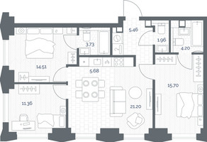 Планировка трехкомнатной(квартира) площадью 83.8 квадратных метров в “ЖК TATE (Тэйт)”