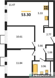 Планировка двухкомнатной(квартира) площадью 53.3 квадратных метров в ЖК “ЖК Горки Парк”