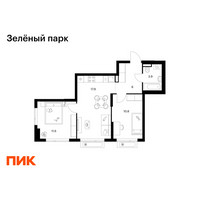 Планировка двухкомнатной(квартира) площадью 50.2 квадратных метров в “ЖК Зеленый парк”