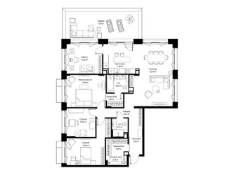 Планировка 4+ комнатной(квартира) площадью 138.13 квадратных метров в ЖК “Архитектурный проект Мыс”