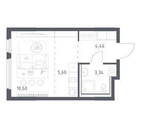Планировка студии(квартира) площадью 24 квадратных метров в ЖК “ЖК Пригород Лесное”
