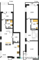 Планировка двухкомнатной(квартира) площадью 82.5 квадратных метров в “ЖК Новая Щербинка”