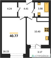 Планировка однокомнатной(квартира) площадью 40.77 квадратных метров в “ЖК ВОСТОК II”