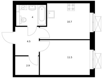 Планировка однокомнатной(квартира) площадью 33.6 квадратных метров в ЖК “ЖК Люблинский парк”