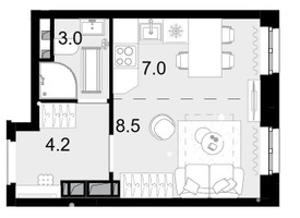 Планировка студии(квартира) площадью 22.7 квадратных метров в “ЖК Новая Звезда (Газопровод)”