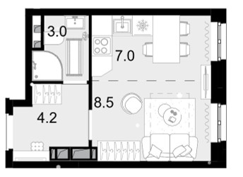 Планировка студии(квартира) площадью 22.7 квадратных метров в ЖК “ЖК Новая Звезда (Газопровод)”
