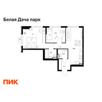 Планировка двухкомнатной(квартира) площадью 57.7 квадратных метров в “ЖК Белая Дача парк”