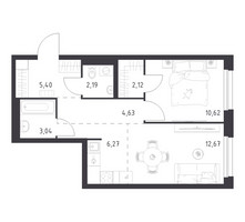 Планировка однокомнатной(квартира) площадью 46.94 квадратных метров в “ЖК Новое Внуково”