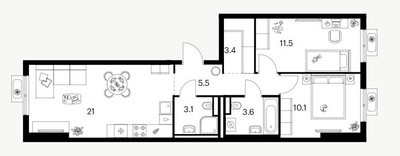 Планировка двухкомнатной(квартира) площадью 58.2 квадратных метров в ЖК “ЖК Митинский лес”
