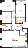 Планировка трехкомнатной(квартира) площадью 105.8 квадратных метров в “Квартал Филатов луг”
