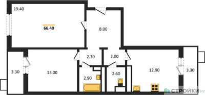 Планировка двухкомнатной(квартира) площадью 66.4 квадратных метров в ЖК “ЖК Пироговская Ривьера”