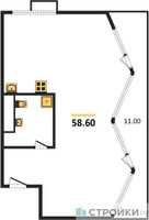 Планировка студии(квартира) площадью 58.6 квадратных метров в “ЖК Резиденции Архитекторов”