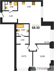 Планировка двухкомнатной(квартира) площадью 68.5 квадратных метров в ЖК “ЖК Upside Towers (Апсайд Тауэрс)”