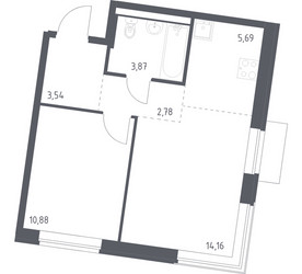 Планировка однокомнатной(квартира) площадью 40.92 квадратных метров в ЖК “ЖК Квартал Западный”
