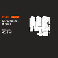 Планировка двухкомнатной(квартира) площадью 62.8 квадратных метров в “ЖК Мичуринский Парк”