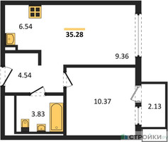 Планировка однокомнатной(квартира) площадью 35.28 квадратных метров в “ЖК Остафьево”