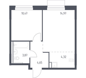 Планировка однокомнатной(квартира) площадью 38.28 квадратных метров в ЖК “ЖК Новое Внуково”