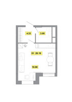 Планировка однокомнатной(квартира) площадью 28.19 квадратных метров в “ЖК Радость (Радумля Парк)”