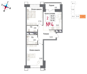 Планировка двухкомнатной(квартира) площадью 82.4 квадратных метров в ЖК “ЖК Art (АРТ)”