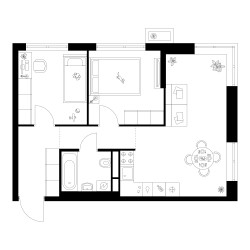Планировка двухкомнатной(квартира) площадью 52 квадратных метров в ЖК “Квартал Мит”