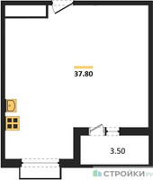 Планировка однокомнатной(квартира) площадью 37.8 квадратных метров в “ЖК Римский”