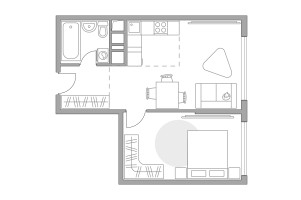 Планировка двухкомнатной(квартира) площадью 44.1 квадратных метров в “ЖК Бригантина”