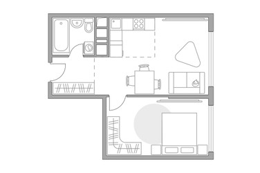 Планировка двухкомнатной(квартира) площадью 44.1 квадратных метров в ЖК “ЖК Бригантина”