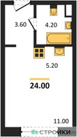 Планировка студии(квартира) площадью 24 квадратных метров в “Жилые кварталы Белый Град”