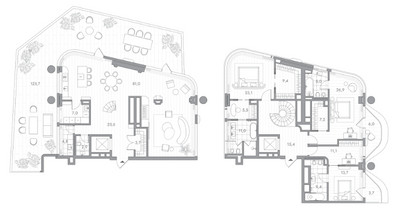 Планировка трехкомнатной(квартира) площадью 300.7 квадратных метров в ЖК “Клубный дом PHANTOM (Фантом)”