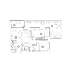 Планировка трехкомнатной(квартира) площадью 74 квадратных метров в ЖК “ЖК ВЭРИ на Миклухо-Маклая”