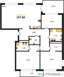 Планировка трехкомнатной(квартира) площадью 157.6 квадратных метров в ЖК “ЖК Vnukovo Country Club (Внуково Кантри Клаб)”
