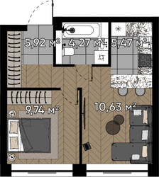 Планировка однокомнатной(квартира) площадью 36 квадратных метров в ЖК “ЖК Квартал Серебряный бор”