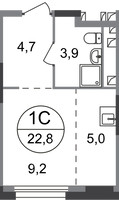 Планировка студии(квартира) площадью 22.8 квадратных метров в “ЖК Первый Московский”