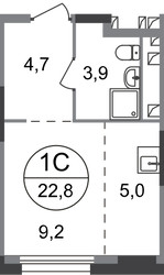 Планировка студии(квартира) площадью 22.8 квадратных метров в ЖК “ЖК Первый Московский”