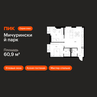 Планировка двухкомнатной(квартира) площадью 60.9 квадратных метров в “ЖК Мичуринский Парк”