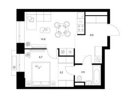 Планировка однокомнатной(квартира) площадью 38.9 квадратных метров в “ЖК Лосиноостровский парк”