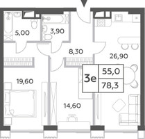 Планировка трехкомнатной(квартира) площадью 80.3 квадратных метров в “ЖК Will Towers (Вилл Тауэрс)”